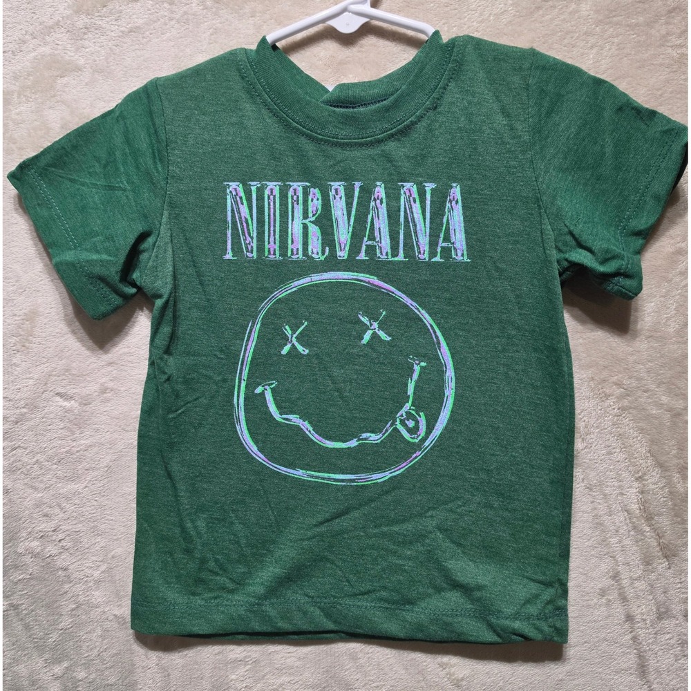 Nirvana Kids Smiley Face Graphic T-Shirt Green Heather Size 2T NEW